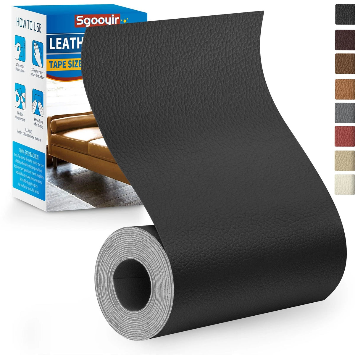 Leather Repair Patch Tape Kit for Automotive Upholstery (4" x 63", Black)