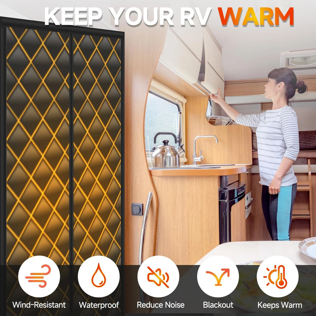 Insulated RV Door Cover for Camper (Black)