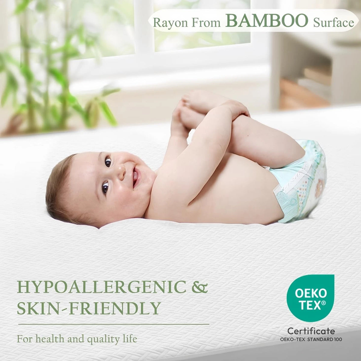 Twin Size Waterproof Bamboo Mattress Protector - White Diamond Pattern