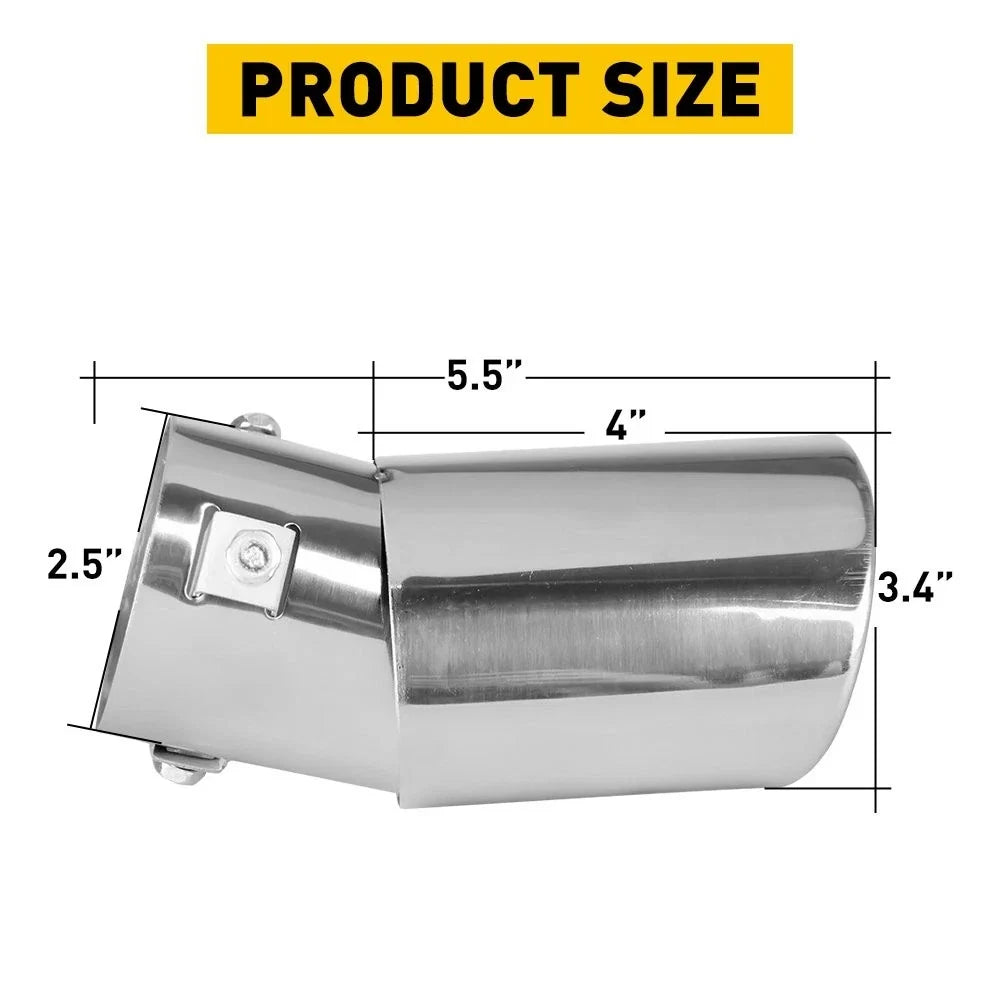 Set of 2 Chrome 2.5" Muffler Exhaust Tips for Universal Fit (Stainless Steel)