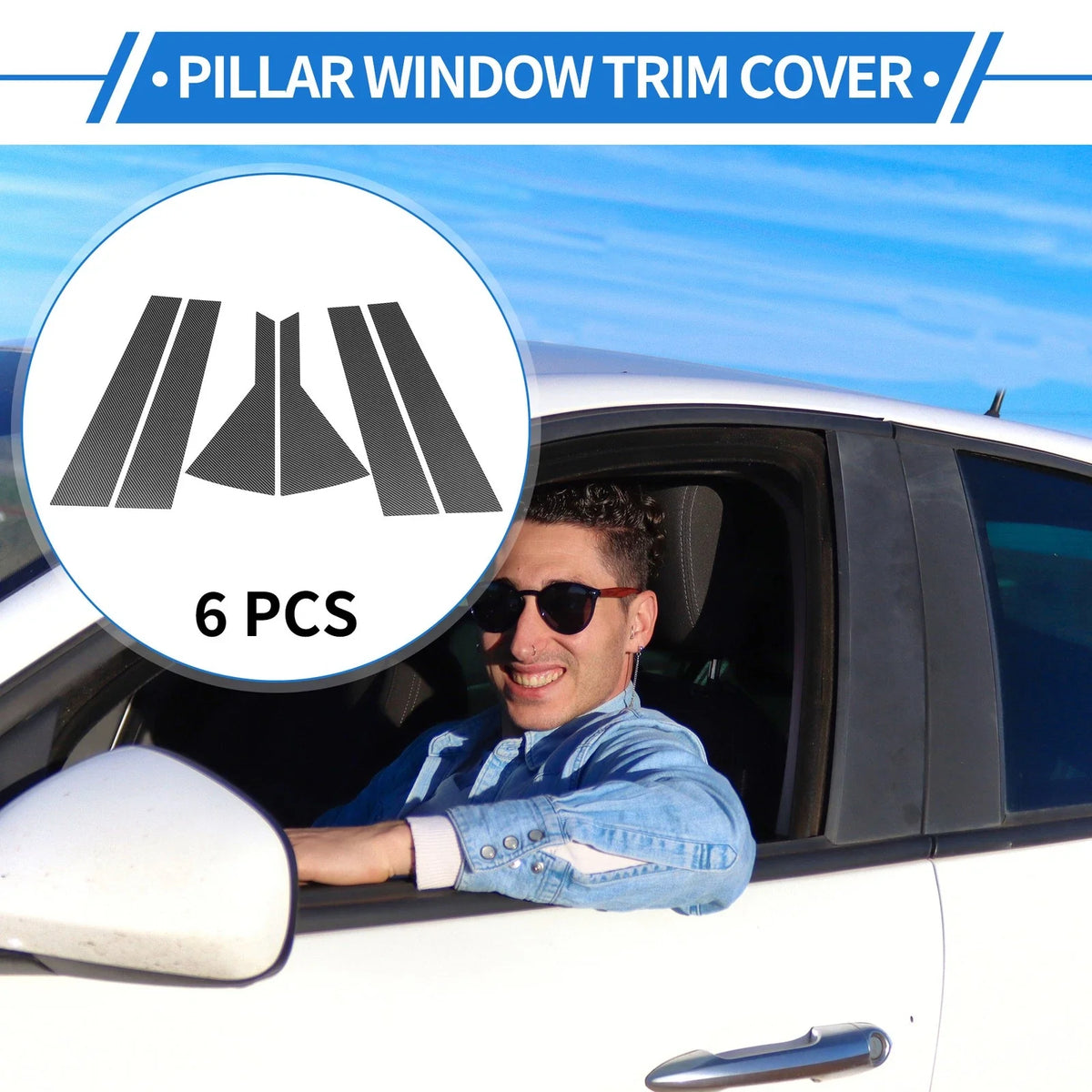 6 Pcs Door Pillar Window Trim for Kia Seltos (2020–2023) Carbon Fiber Black