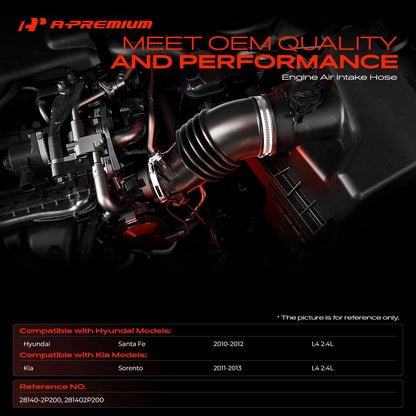 A-Premium Engine Air Intake Hose Assembly for Kia Sorento, Hyundai Santa (281402P200, 28140-2P200)