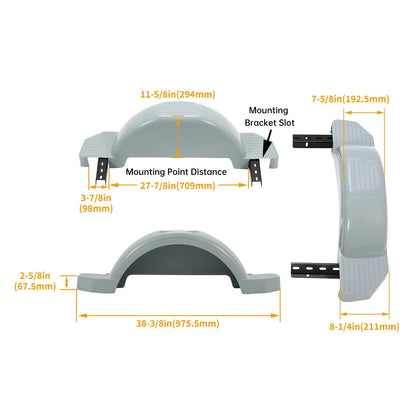 Set of 2 Gray Single Axle Trailer Fenders for 13" Wheels (Year Range)
