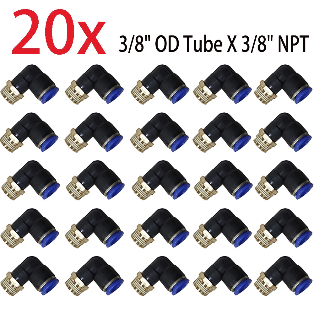 20x 3/8" OD Tube to 3/8" NPT Pneumatic Male Elbow Air Fitting
