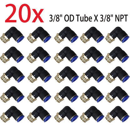 20x 3/8" OD Tube to 3/8" NPT Pneumatic Male Elbow Air Fitting