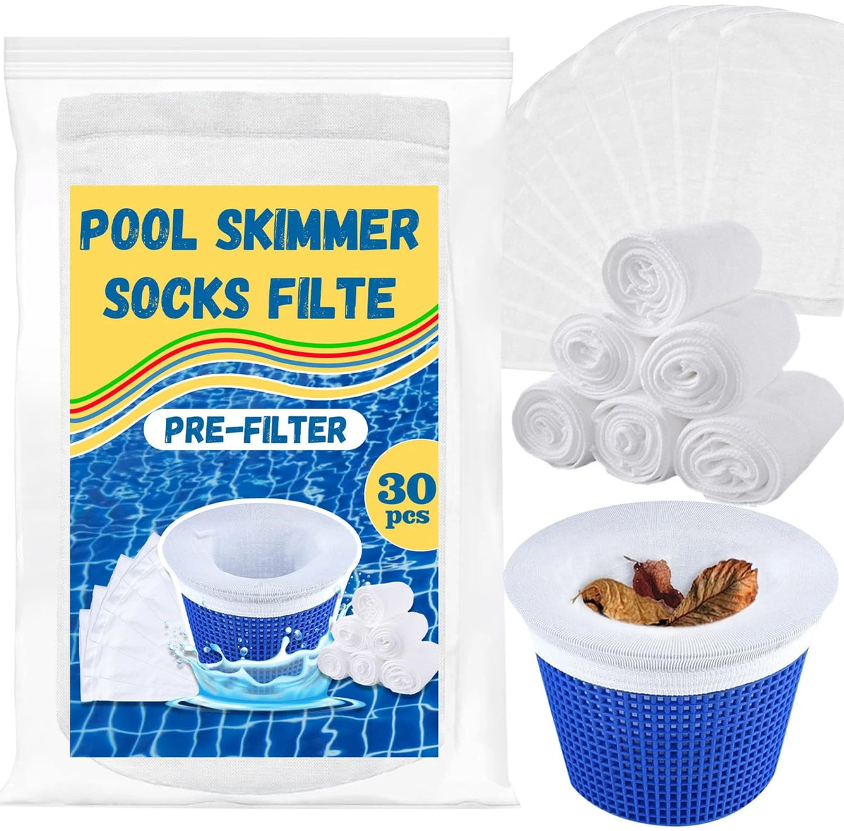 30 Pack Pool Skimmer Socks for Pool Filters (Universal)