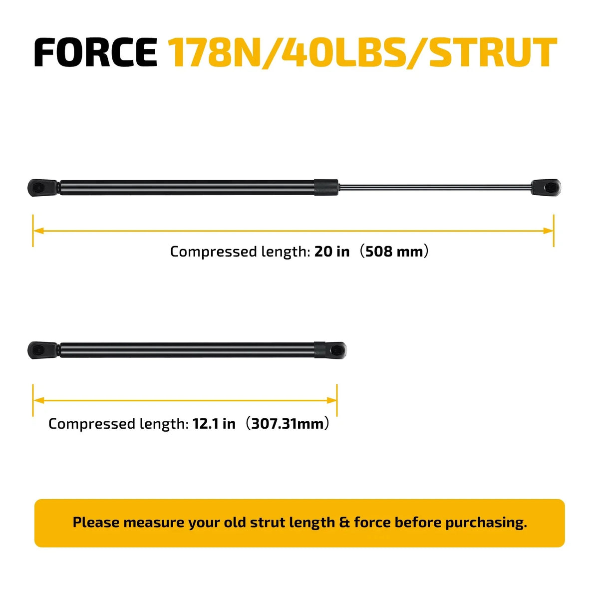 Set of 2 Gas Struts for Truck Cap Pickup Window RV Door (20in, 40lbs)