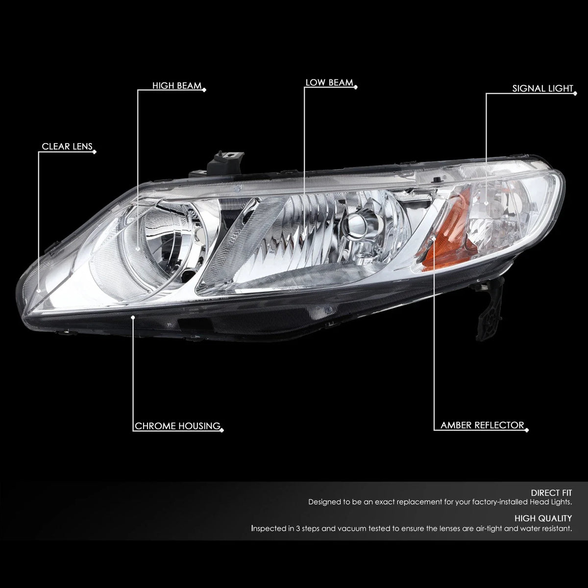 Headlight Lamp Assembly for Honda Civic Sedan (2006–2011) Chrome Housing