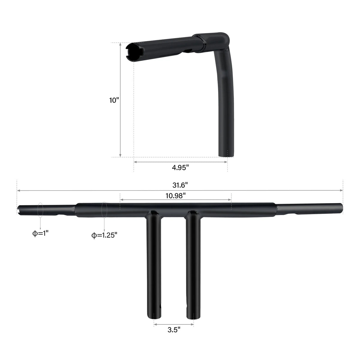 10" Rise T-Bars Handlebar for Harley Sportster Dyna (Custom, Low Rider)