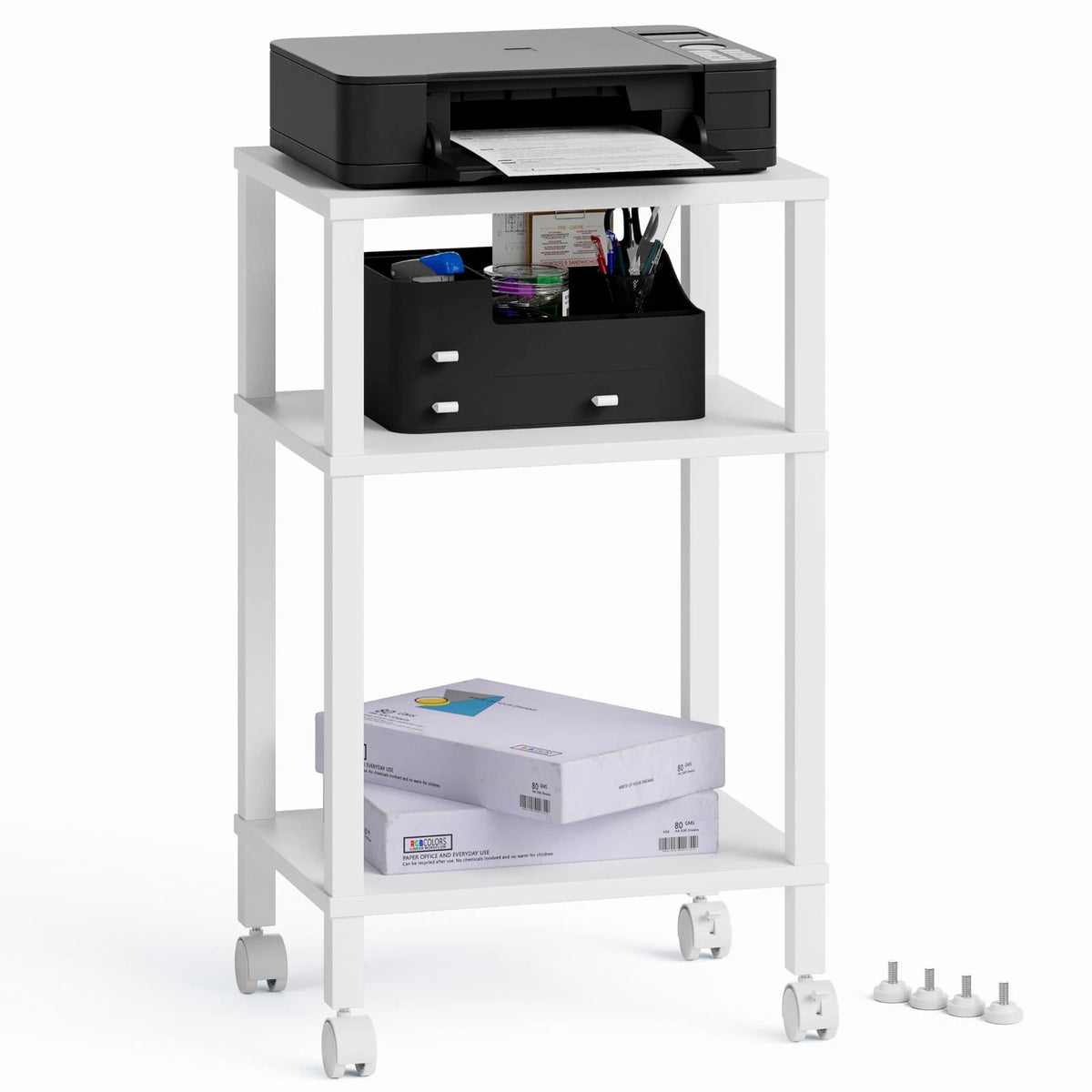 3-Tier Printer Stand for Mobile Use with Rolling Casters