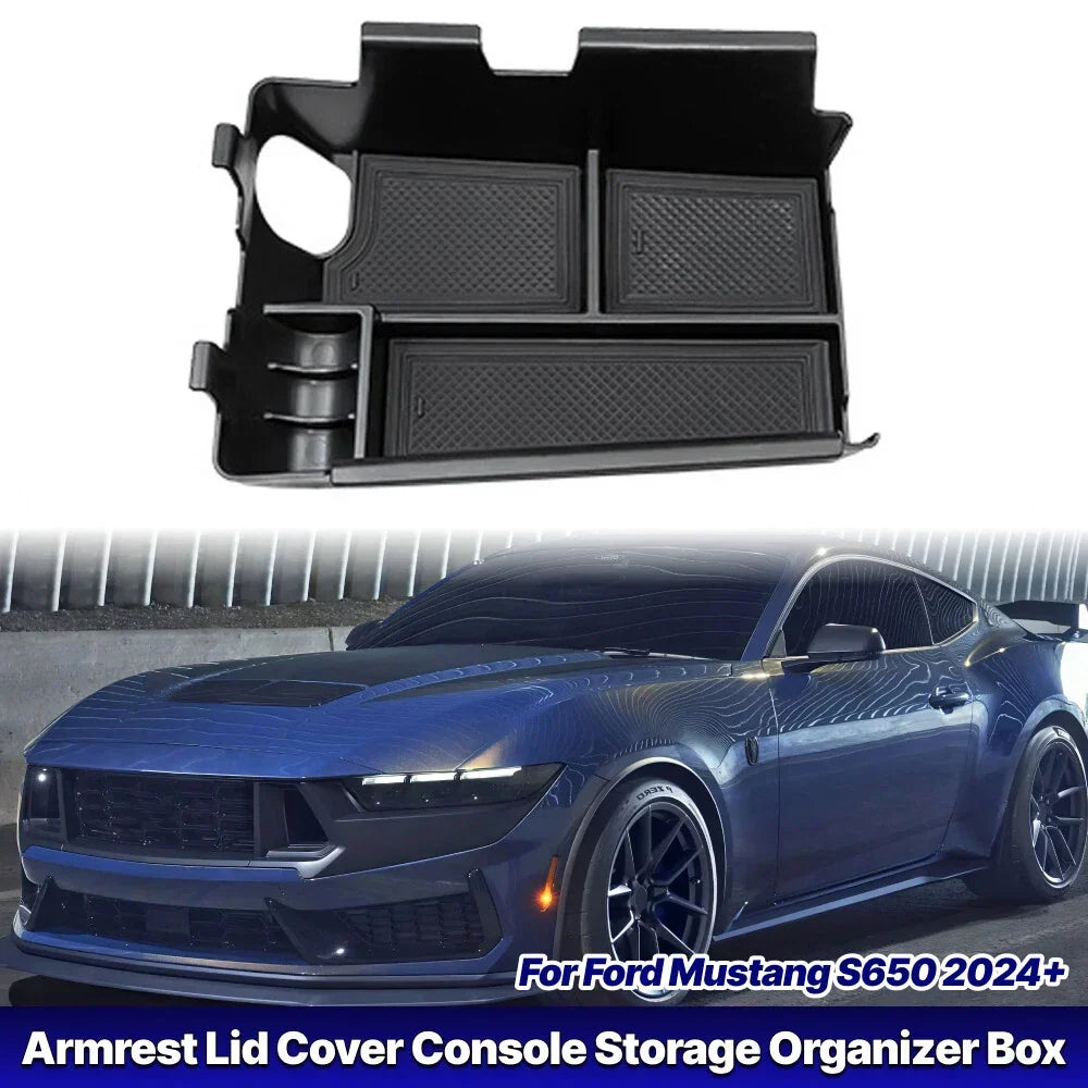 Armrest Lid Cover Console Storage Organizer Box for Ford Mustang (2024–2025)