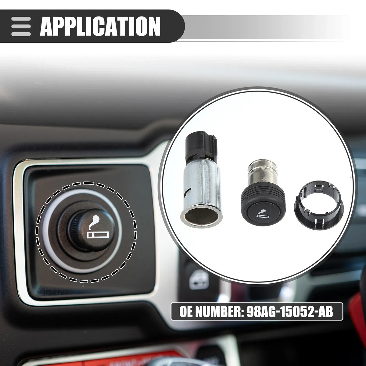 Cigarette Lighter Assembly for Ford E-150 (2009–2012) NO. 98AG-15052-AB Black