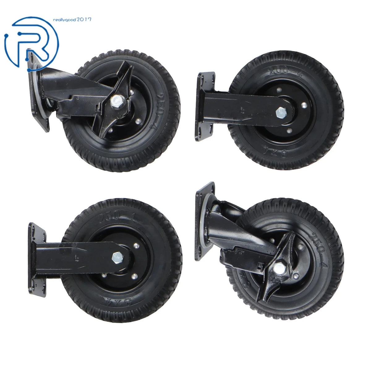 Set of 4 Heavy Duty 8 Inch Casters with Side Brakes