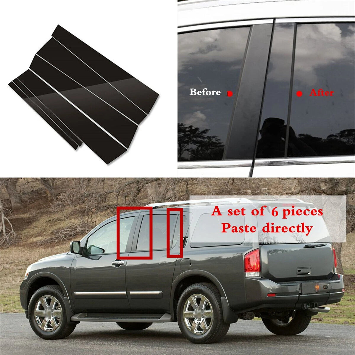 Glossy Black Door Trim Pillar Posts for Nissan Armada (2005–2015)