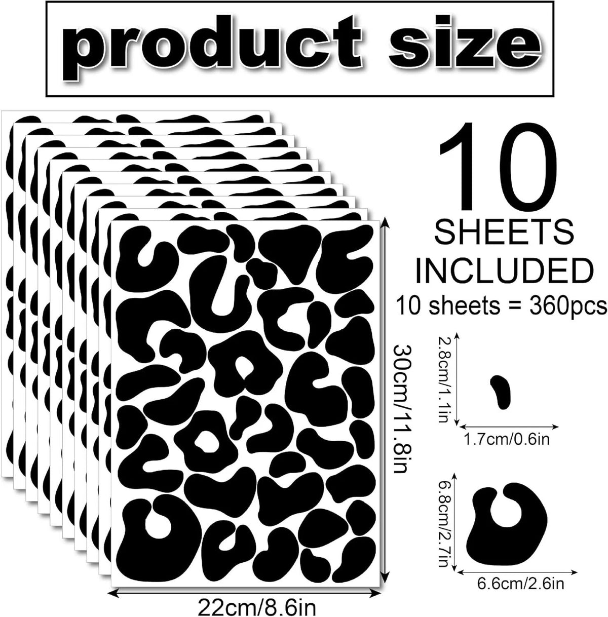 360 Pcs Black Cheetah Stickers Animal Print Wallpaper Removable