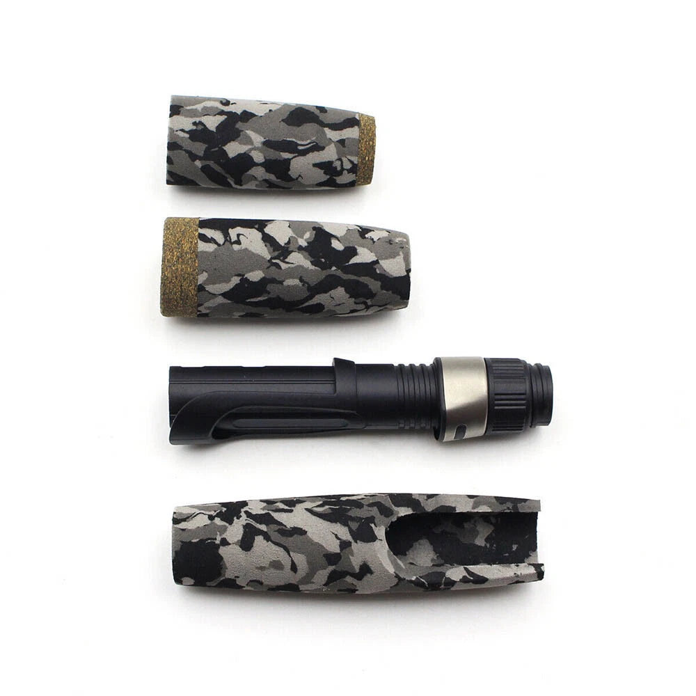 Set of 2 Gray Black Camo Fishing Rod Handle Split Grip Repair