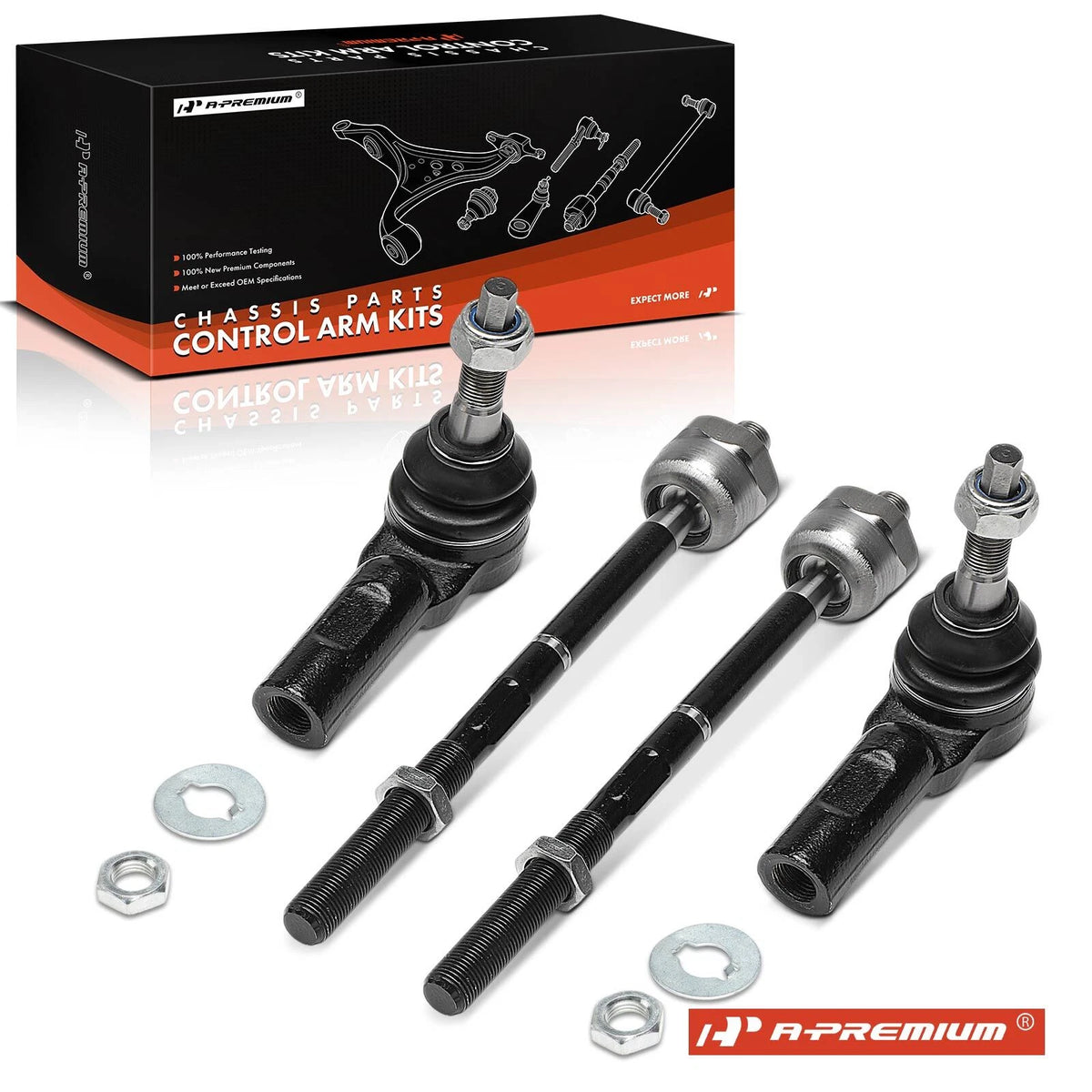 Set of 4 Front Inner & Outer Tie Rod Ends for Dodge Durango (2004–2006) 52855190AA, 52855190AB, 52855190AC