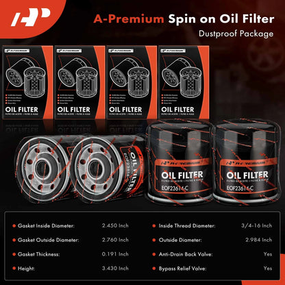 Set of 4 Engine Oil Filters for Chevrolet Tracker Lincoln MKC (2015–2019) - PH3614, 04E115561B, 04E115561H, 0892202004, 0892202010, 0892202011