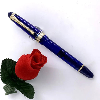 Wing Sung 699 Acrylic Piston Fountain Pen - Translucent Blue EF/0.38mm Nib