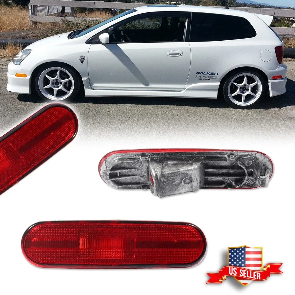 2X Red Lens Rear Bumper Side Marker Lights for Honda Civic Si (2002–2005)