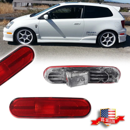 2X Red Lens Rear Bumper Side Marker Lights for Honda Civic Si (2002–2005)