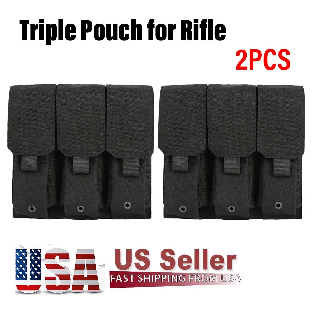 Set of 2 Tactical Triple Pistol Mag Pouches for Molle Systems