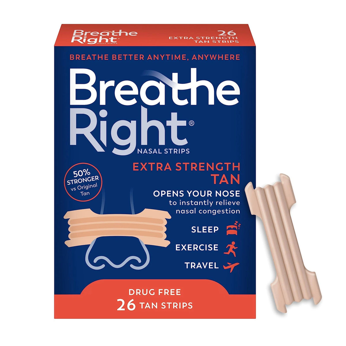 Breathe Right Nasal Strips Extra Strength Tan 26 Count (Pack of 1)