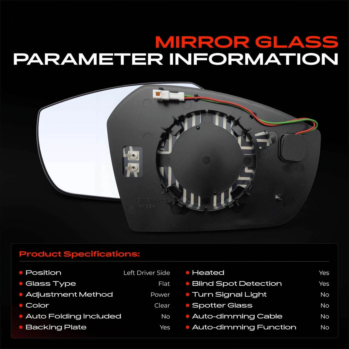 Driver Power Mirror Glass w/ Blind Spot & Heated for Ford Escape (2017–2019) GJ5Z17K707H, FO1324175