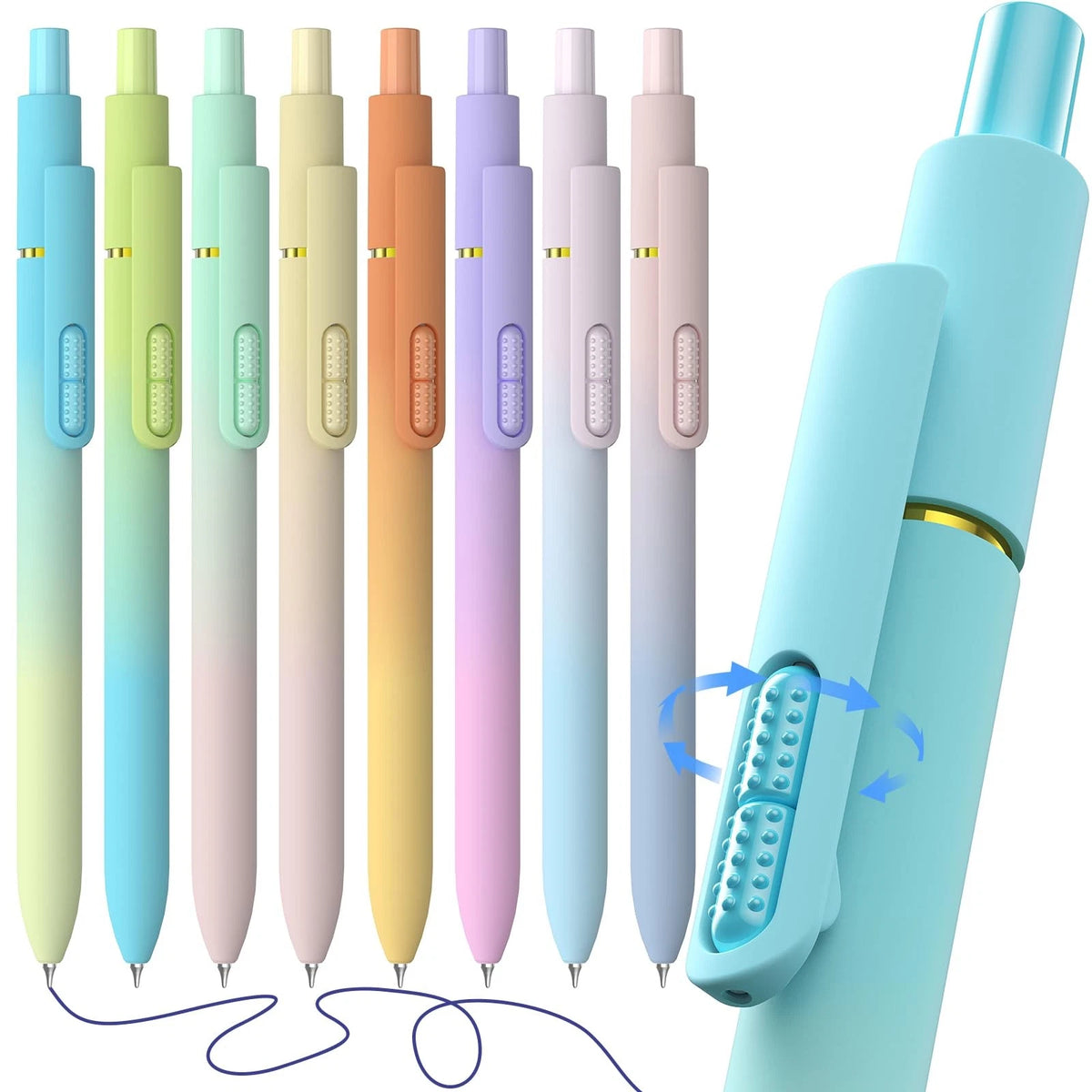 8 Pcs Gel Pens - 0.7mm Fine Point, Gradient Blue Ink