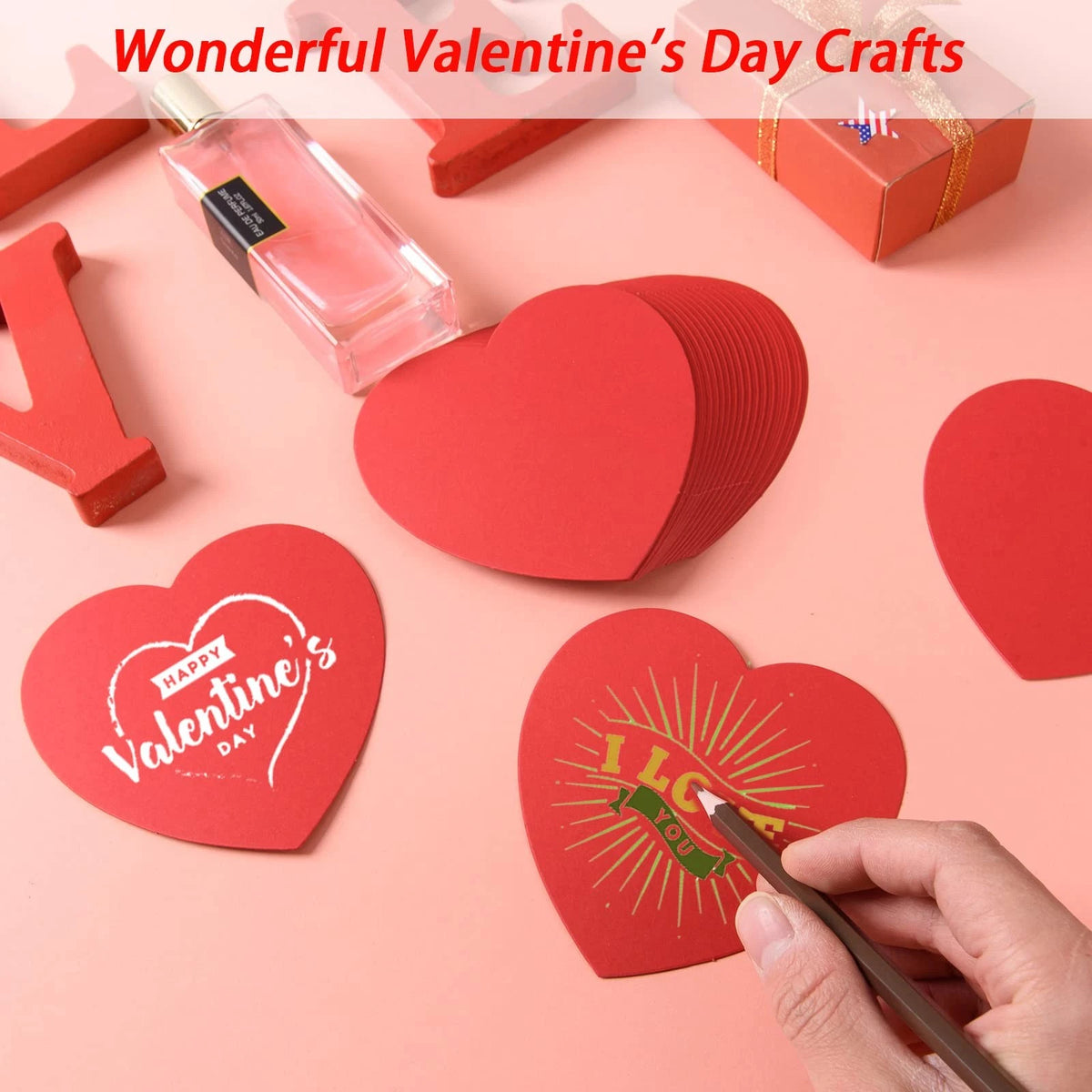 200 Pieces Red Hearts Cutouts 4 Inch Paper Shapes for Crafts