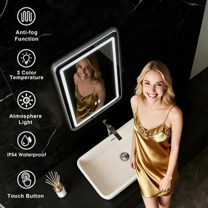 LED Bathroom Mirror 16 x 24 Inch, 3 Light Modes (Touch Control)