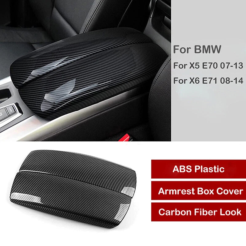 Carbon Fiber Console Center Armrest Box Trim Pad Cover for BMW X5 (2007–2013)