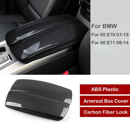 Carbon Fiber Console Center Armrest Box Trim Pad Cover for BMW X5 (2007–2013)