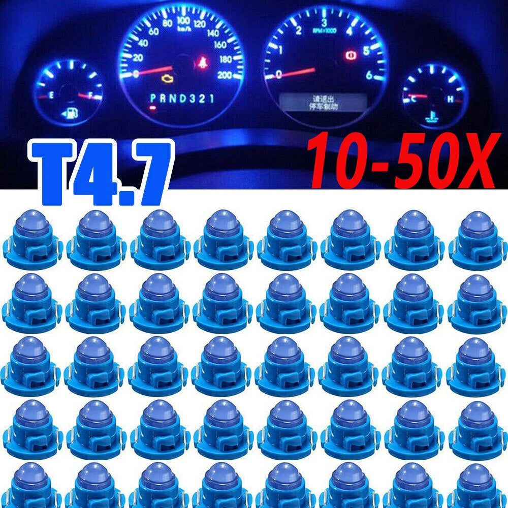 10-50PC 12V Blue T4.7 Wedge LED Bulbs for Instrument Panel Light (Universal)
