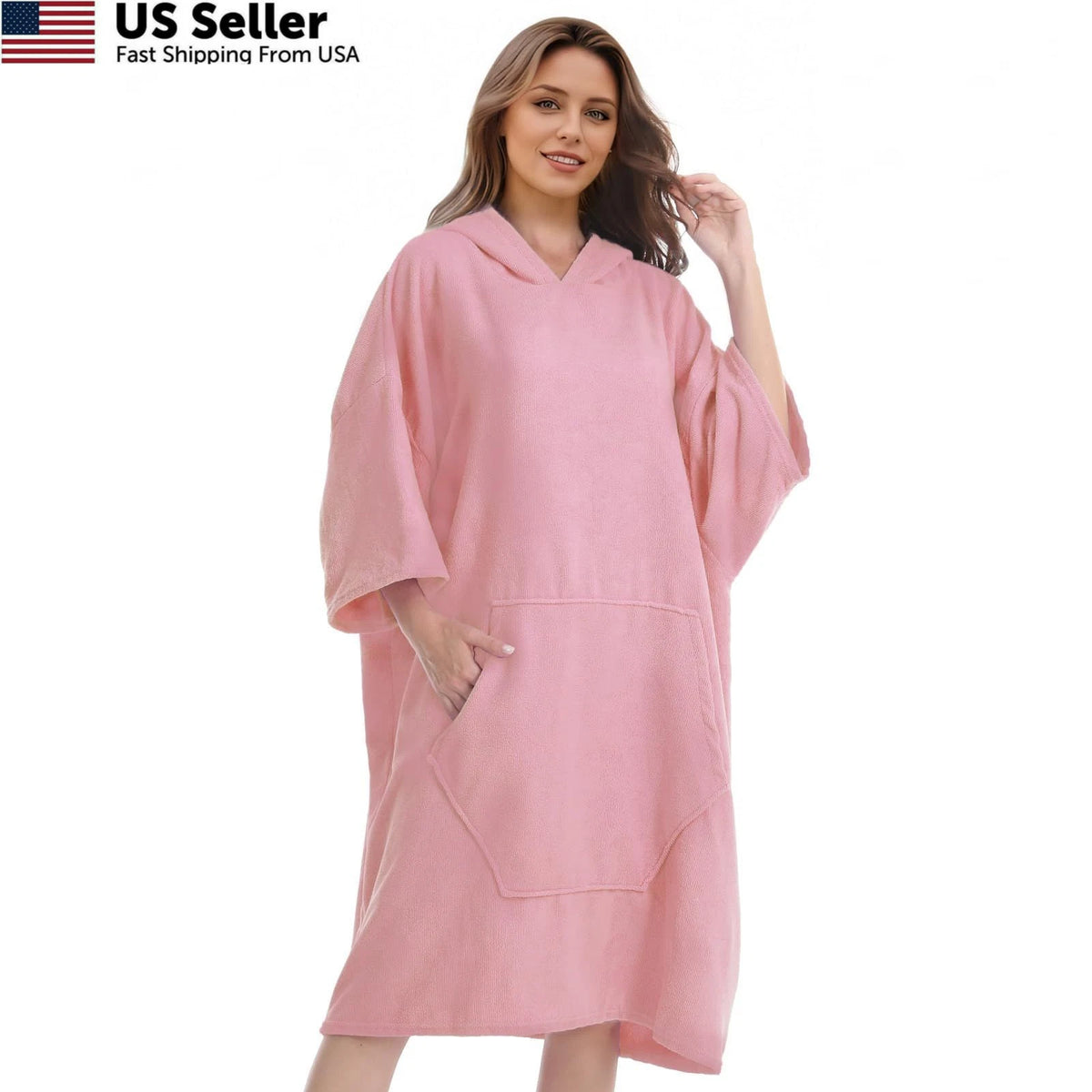 Surf Poncho Hooded Beach Towel Quick Dry 43.3"L x 33.5"W Skin Pink