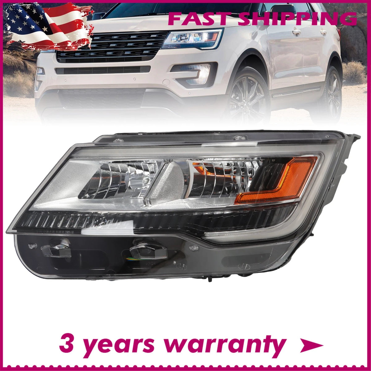 Driver Side Headlight for Explorer XLT/Limited/Platinum (2016–2018) FO2518130, FB5Z13008N w/LED DRL