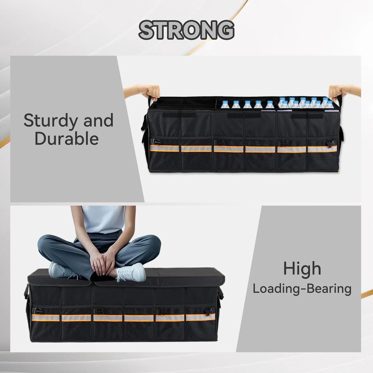 Car Trunk Organizer with Lid for SUV (Collapsible Storage & Securing Straps)