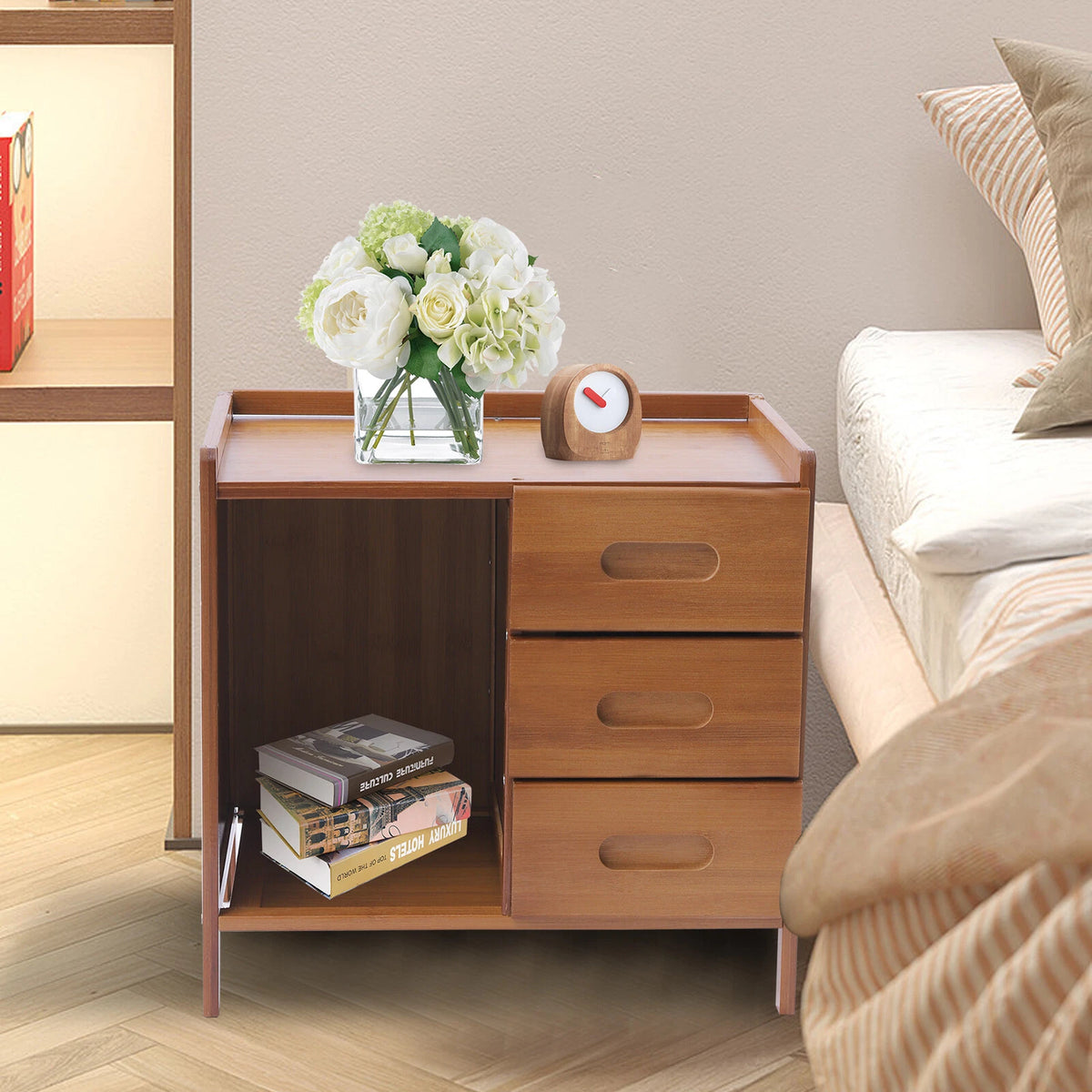 3 Drawer Bamboo Nightstand for Bedroom (No Part Numbers Supplied)
