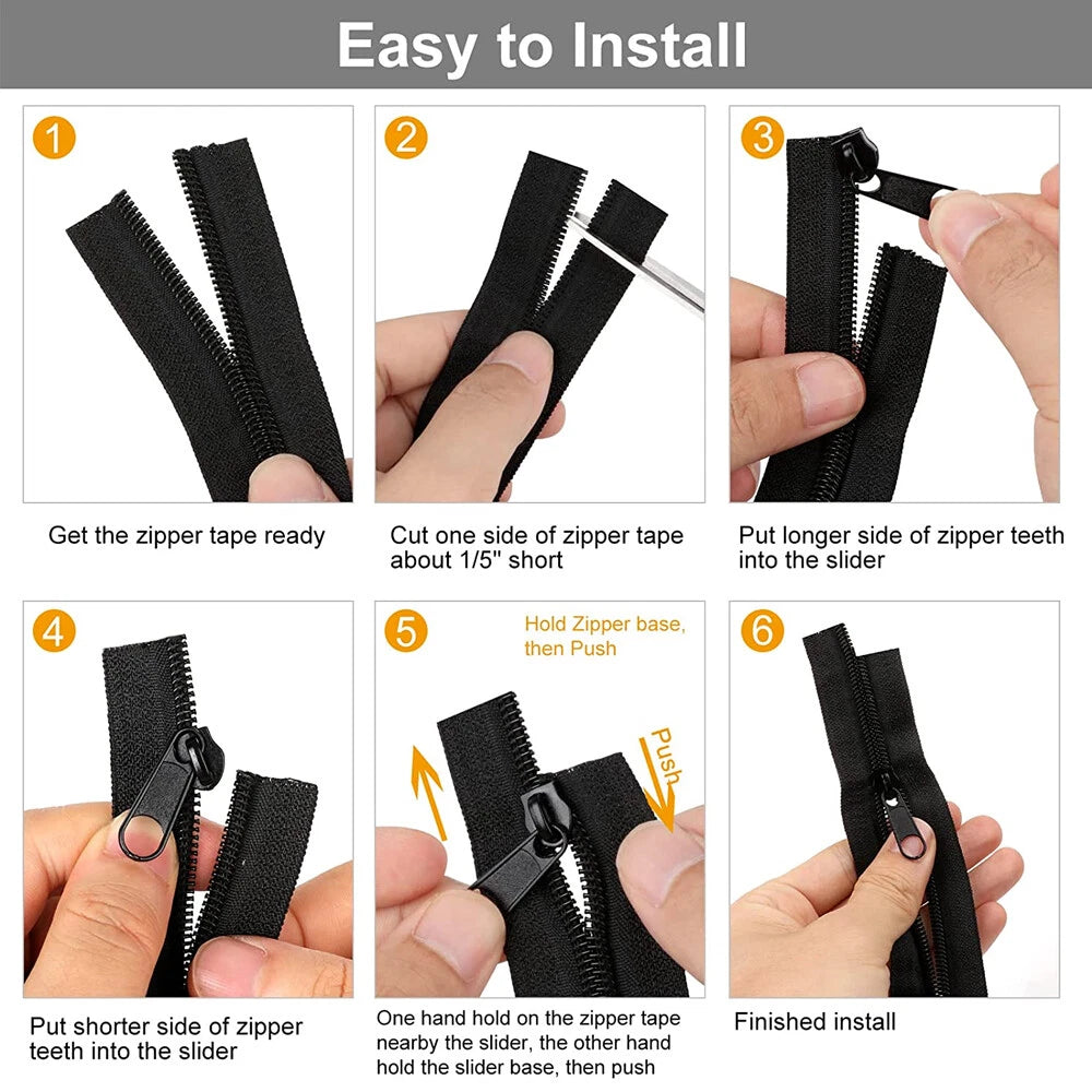 10 Yards Bulk Zipper #3 for Sewing - Black Nylon Coil Replacement