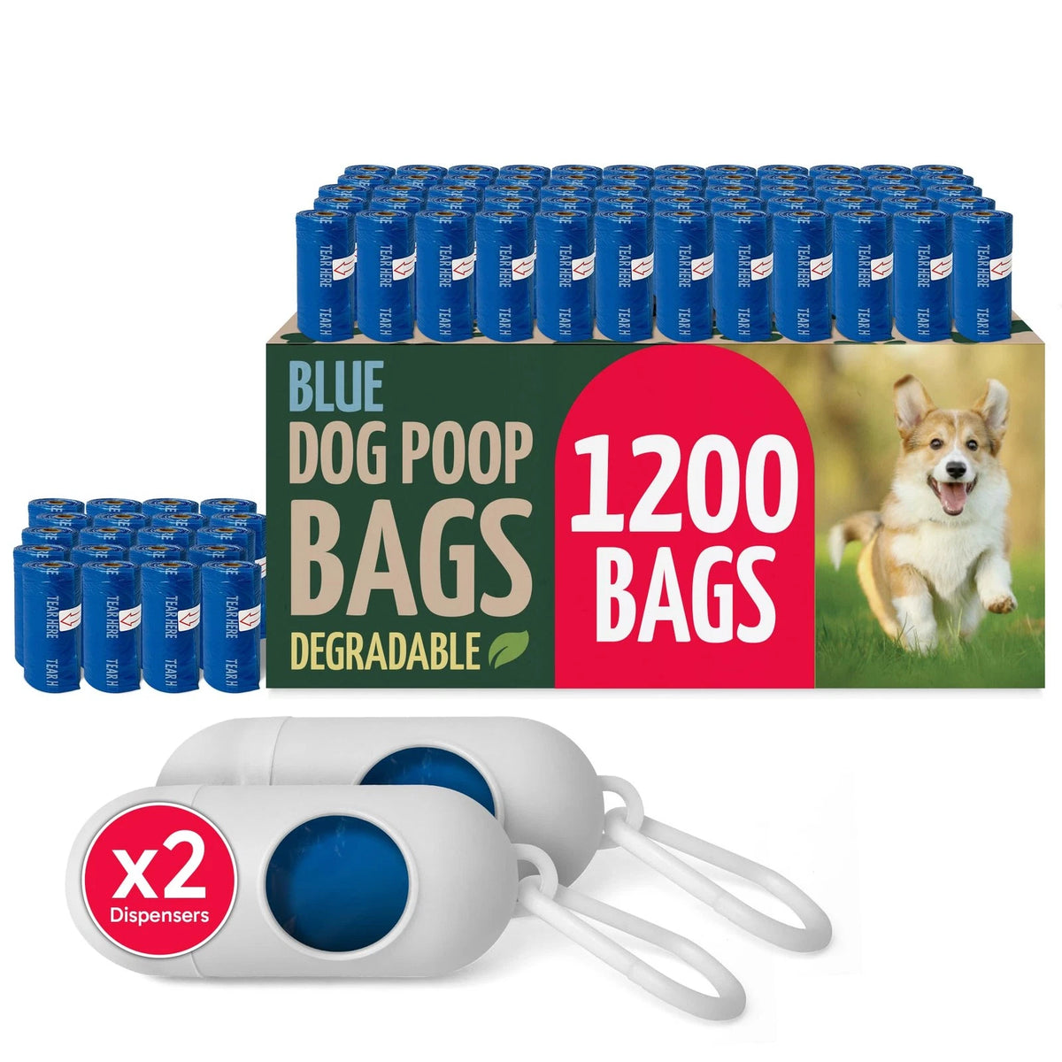1200 Biodegradable Dog Poop Bags Rolls (9"x13")