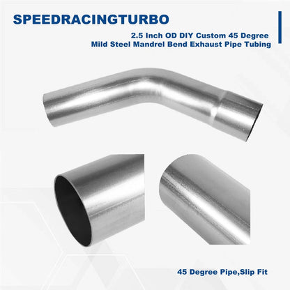 2.5" Mild Steel Mandrel Exhaust Tubing 45 Degree Bend for Custom Applications