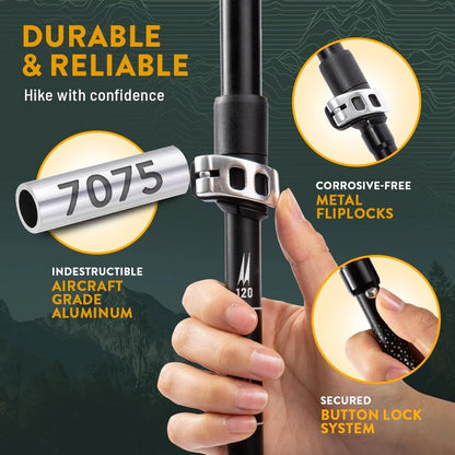 Foldable Hiking Pole 100-120 cm for Height 5'9" and Smaller - Black Cork
