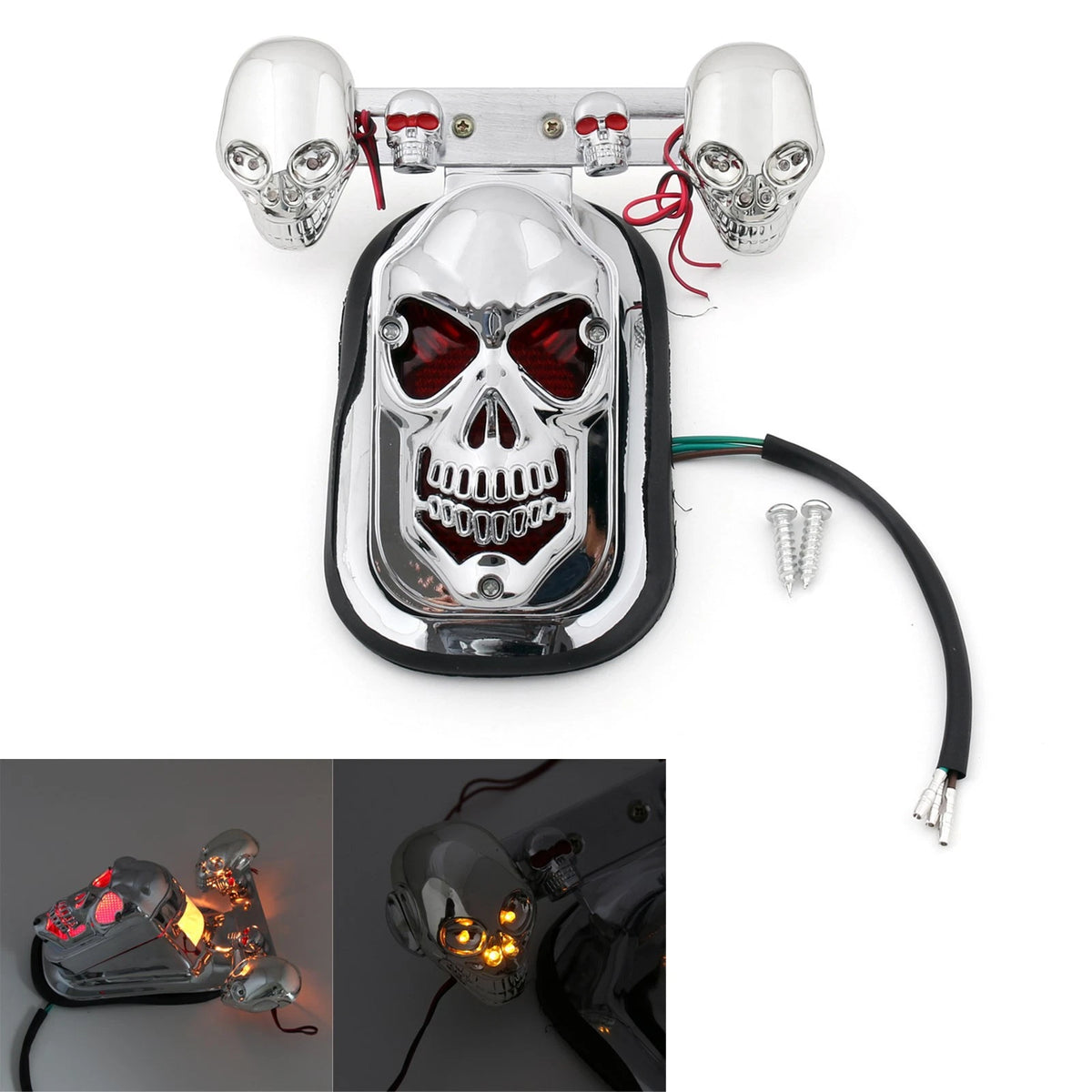 Chrome Motorcycle Skull Turn Signal Tail Light for Touring (Fits TL-305-Chrome)