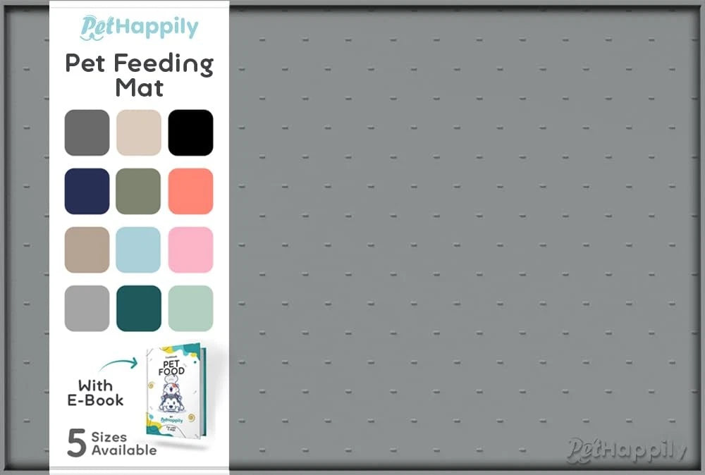 Dog Food Mat for Dogs (18.5"L x 11.5"W) - Gray with Raised Edges