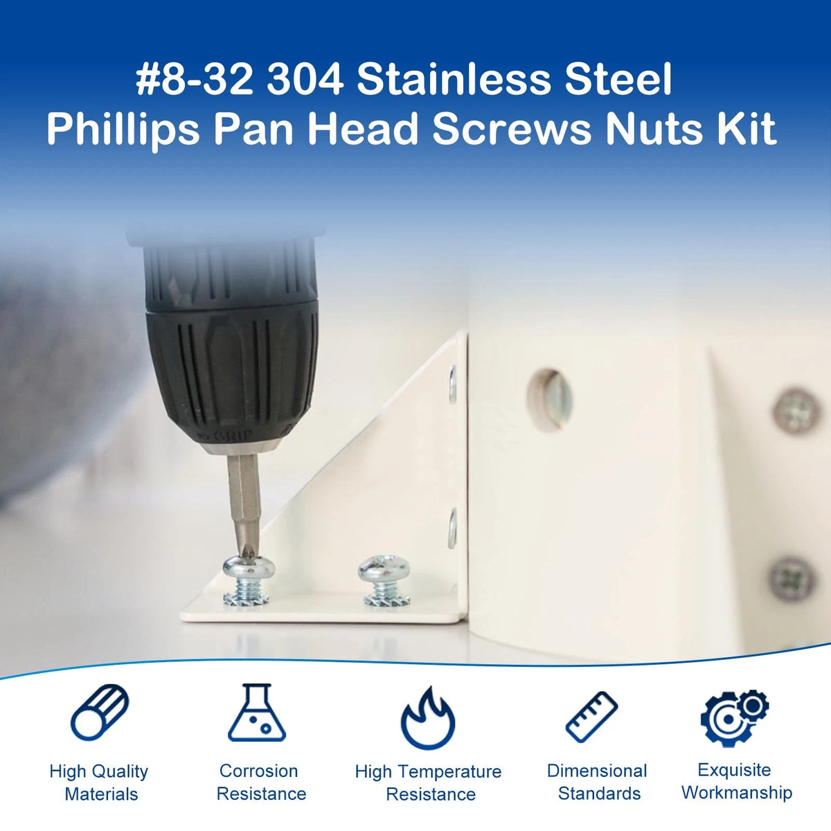 280pcs #8-32 Phillips Pan Head Machine Screws with Nuts, Silver