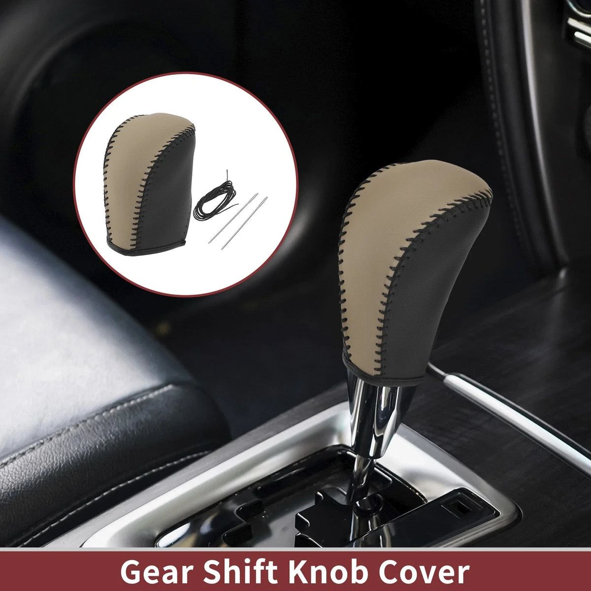 Gear Shift Knob Cover for Subaru Forester (2006–2012) Black Beige Faux Leather
