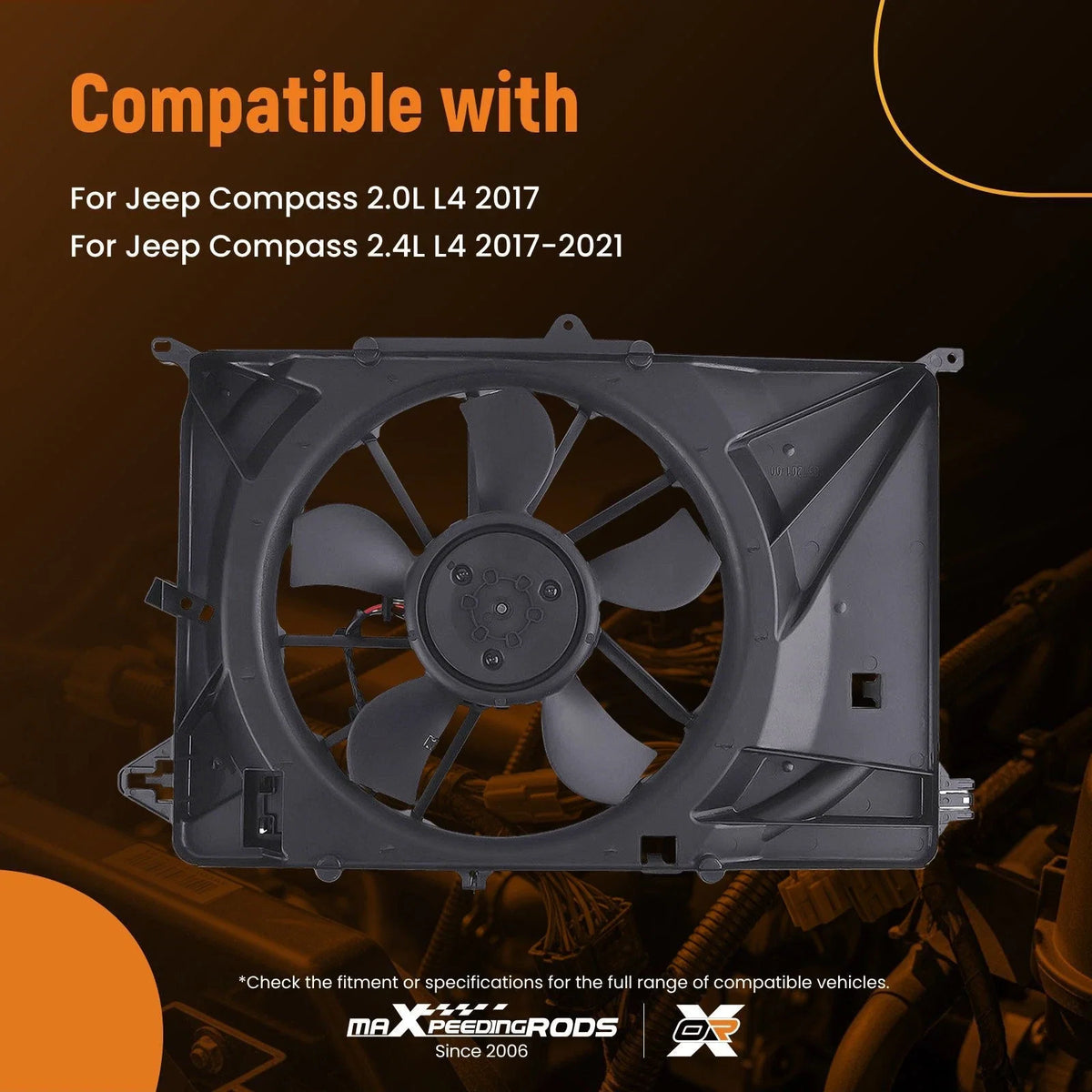Radiator Condenser Cooling Fan for Jeep Compass (2017–2021) 68249185AD 68249185AB