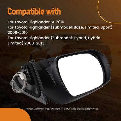 Left Side Mirror for Toyota Highlander (2008–2013) 879400E061 Manual Fold