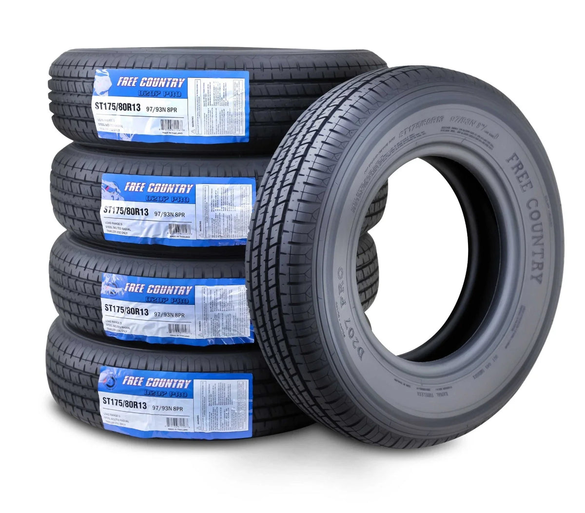 Set of 5 Trailer Tires ST175/80R13 8 Ply LR D Speed M w/Scuff Guard
