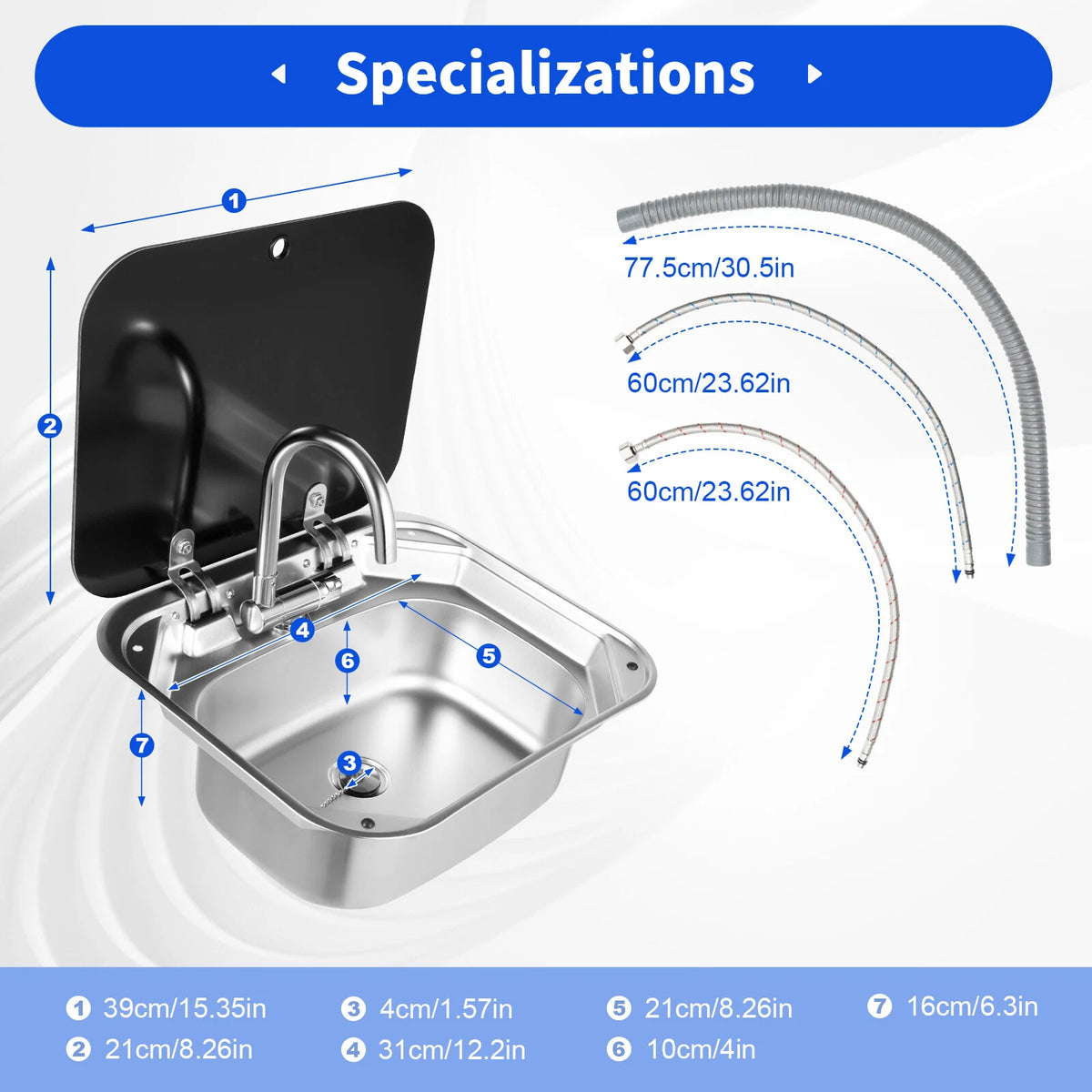 Stainless Steel Hand Wash Basin Kitchen Sink for RV Caravan Camper Boat